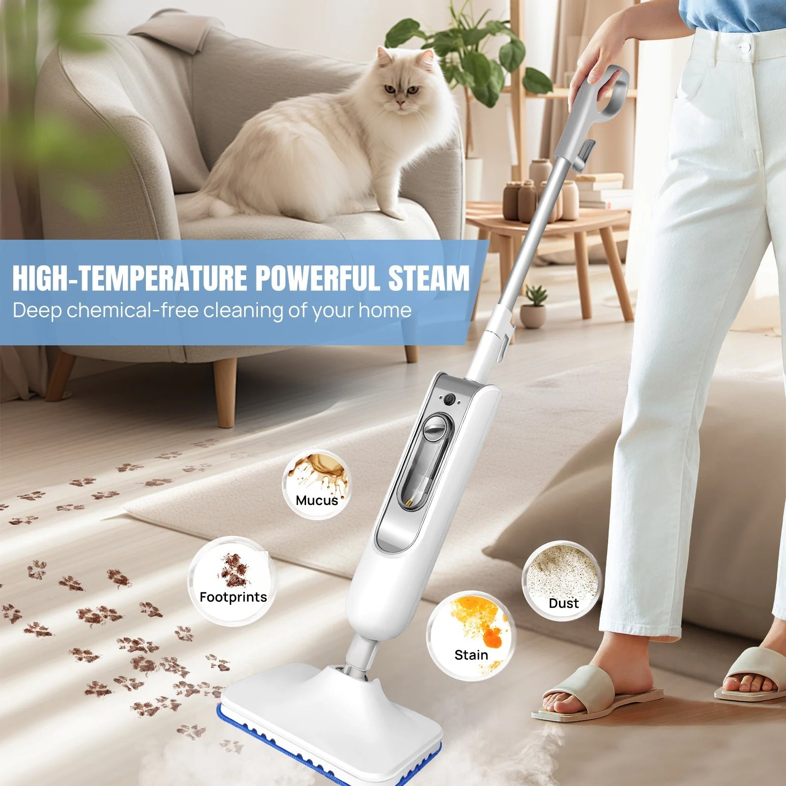 Electric Steam Mop, with 120 Degree Rotatable Head for Floor Cleaning, 5000W Steam Cleaner, 400ML Water Tank. Quality Handheld Mop - WAREHOUSE SHOP