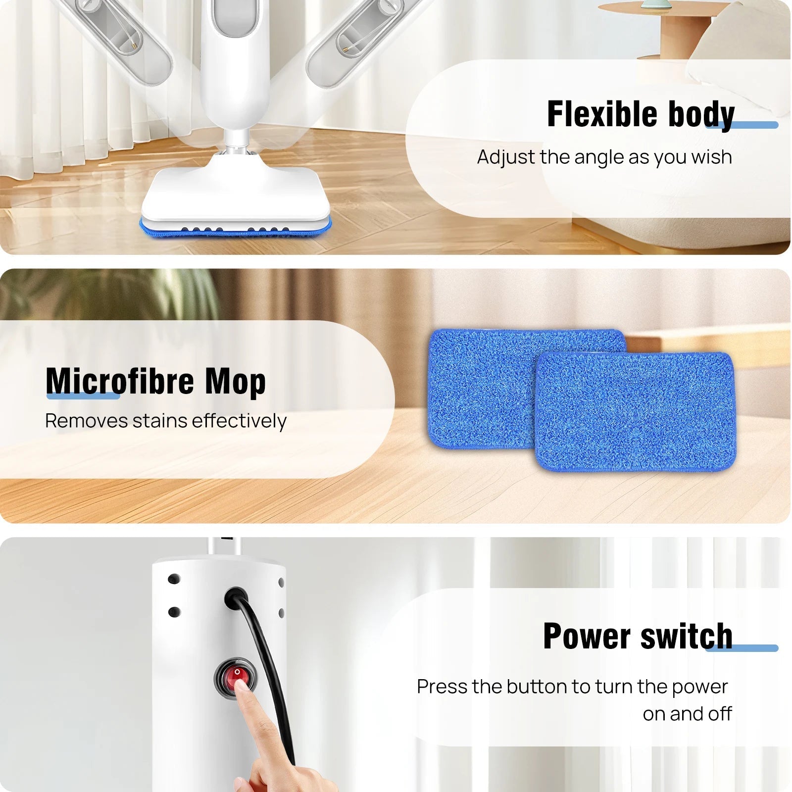 Electric Steam Mop, with 120 Degree Rotatable Head for Floor Cleaning, 5000W Steam Cleaner, 400ML Water Tank. Quality Handheld Mop - WAREHOUSE SHOP