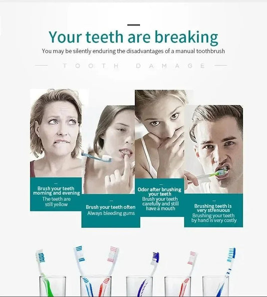 Electric Ultrasonic Toothbrush – 6 Speed Modes | Soft Bristles | USB Rechargeable | Waterproof | Adult Tooth Cleaner | Automatic Couple Set - WAREHOUSE SHOP