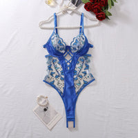 Ellolace Butterfly Embroidery Lace Bodysuit Patchwork Lace Body Clothes Beautiful Translucent Bra Crotchless Sexy Top Lingeries - WAREHOUSE SHOP