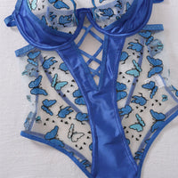 Ellolace Butterfly Embroidery Lace Bodysuit Patchwork Lace Body Clothes Beautiful Translucent Bra Crotchless Sexy Top Lingeries - WAREHOUSE SHOP