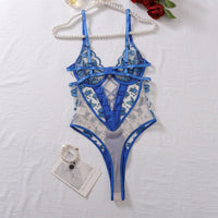 Ellolace Butterfly Embroidery Lace Bodysuit Patchwork Lace Body Clothes Beautiful Translucent Bra Crotchless Sexy Top Lingeries - WAREHOUSE SHOP
