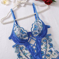 Ellolace Butterfly Embroidery Lace Bodysuit Patchwork Lace Body Clothes Beautiful Translucent Bra Crotchless Sexy Top Lingeries - WAREHOUSE SHOP
