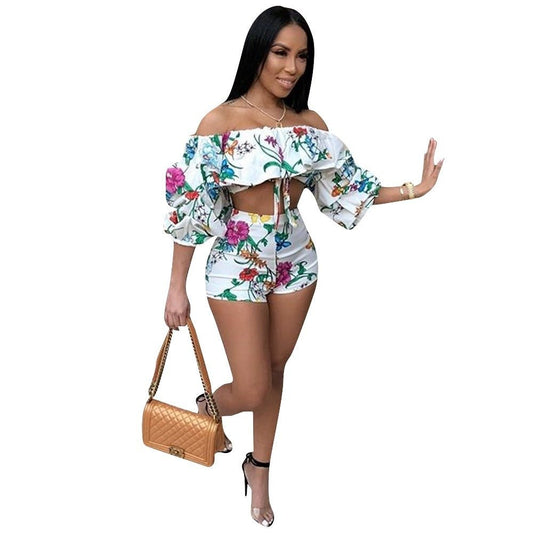 European and American sexy digital printing pile sleeves two - piece - WAREHOUSE SHOP