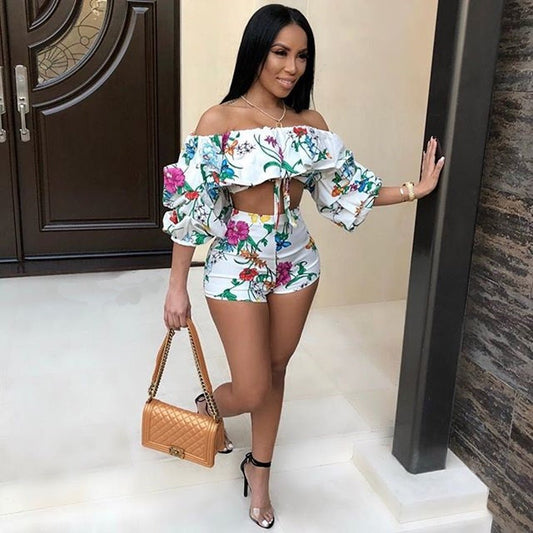 European and American sexy digital printing pile sleeves two - piece - WAREHOUSE SHOP
