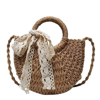 Fashion Handmade Yogodlns Half - Round Rattan Woven Straw Bag. Women Crossbody Bags, Ladies Small Beach Handbag - WAREHOUSE SHOP