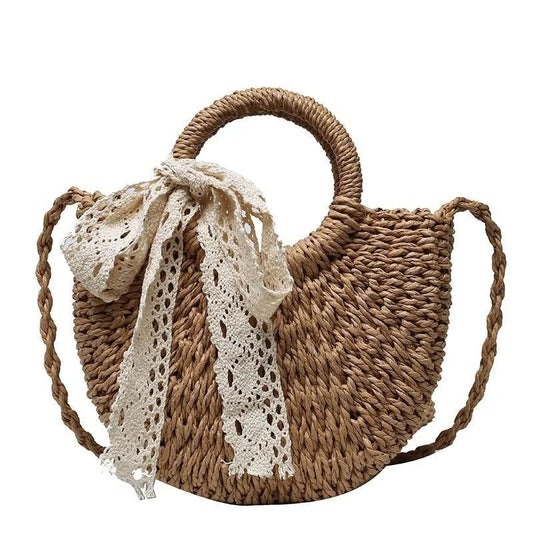 Fashion Handmade Yogodlns Half - Round Rattan Woven Straw Bag. Women Crossbody Bags, Ladies Small Beach Handbag - WAREHOUSE SHOP