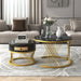 2-in-1 Marble Coffee Table with Rattan Storage