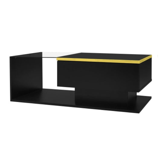 90cm LED Coffee Table - High Gloss White with Glass Top & RGB Lighting