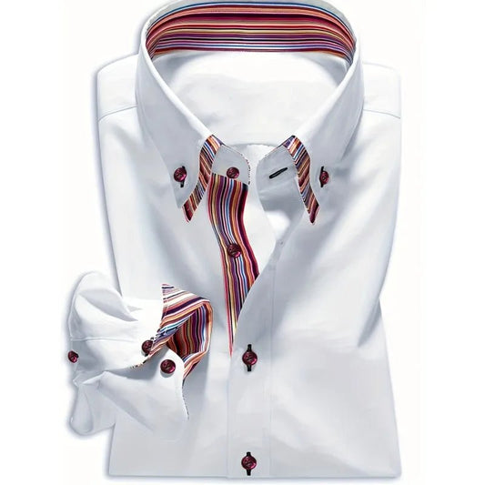 FGKKS Men Shirt Brand New Men's Fashion Patchwork Long Sleeve Elastic Shirt Four Season Male Dress Smart Casual Shirts - WAREHOUSE SHOP
