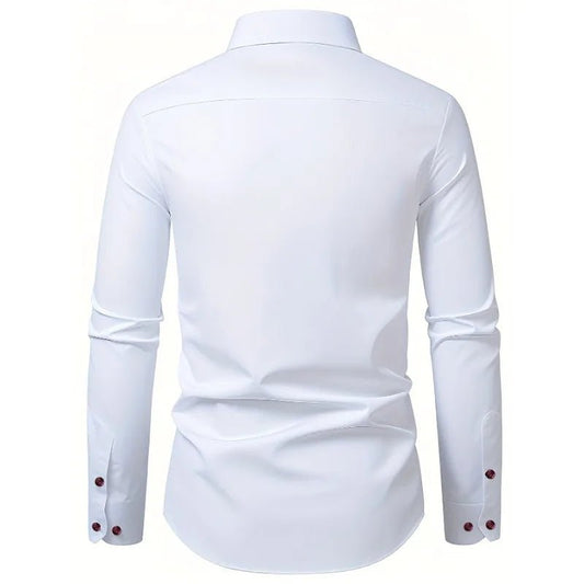 FGKKS Men Shirt Brand New Men's Fashion Patchwork Long Sleeve Elastic Shirt Four Season Male Dress Smart Casual Shirts - WAREHOUSE SHOP