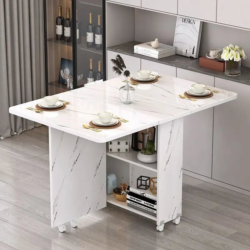 Folding dining table household multifunctional belt wheel movable rectangular restaurant dormitory dining table - WAREHOUSE SHOP