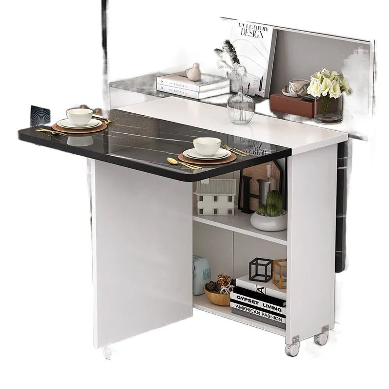 Folding dining table household multifunctional belt wheel movable rectangular restaurant dormitory dining table - WAREHOUSE SHOP