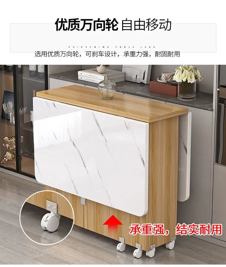 Folding dining table household multifunctional belt wheel movable rectangular restaurant dormitory dining table - WAREHOUSE SHOP