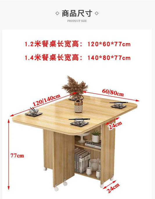 Folding dining table household multifunctional belt wheel movable rectangular restaurant dormitory dining table - WAREHOUSE SHOP