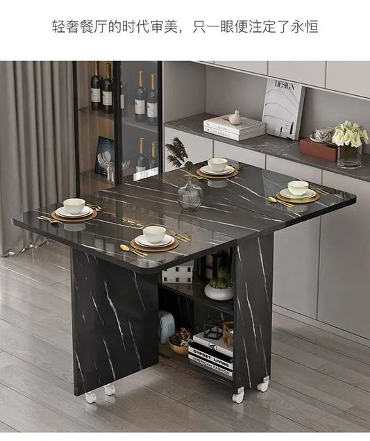 Folding dining table household multifunctional belt wheel movable rectangular restaurant dormitory dining table - WAREHOUSE SHOP