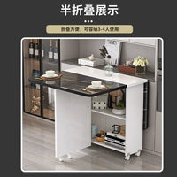 Folding dining table household multifunctional belt wheel movable rectangular restaurant dormitory dining table - WAREHOUSE SHOP