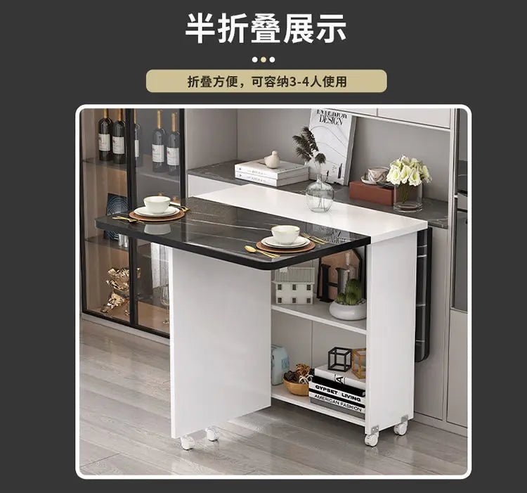Folding dining table household multifunctional belt wheel movable rectangular restaurant dormitory dining table - WAREHOUSE SHOP
