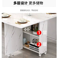 Folding dining table household multifunctional belt wheel movable rectangular restaurant dormitory dining table - WAREHOUSE SHOP