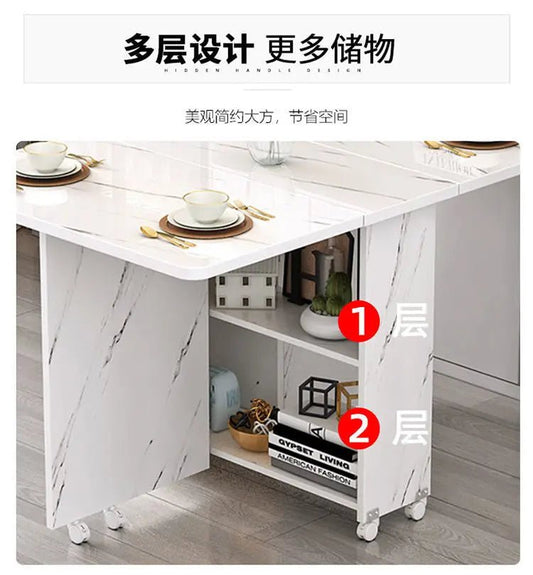 Folding dining table household multifunctional belt wheel movable rectangular restaurant dormitory dining table - WAREHOUSE SHOP