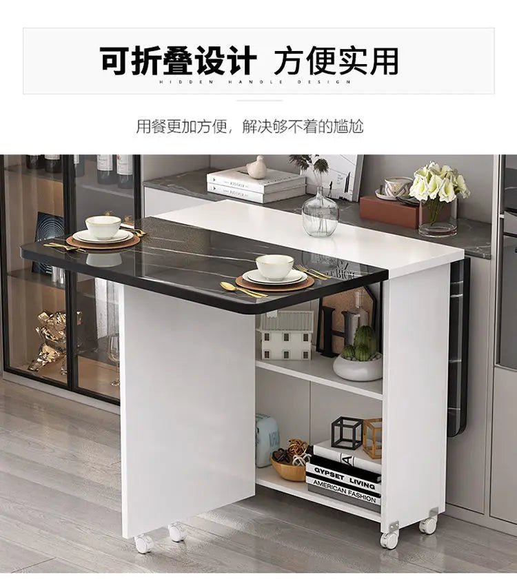 Folding dining table household multifunctional belt wheel movable rectangular restaurant dormitory dining table - WAREHOUSE SHOP