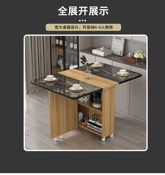 Folding dining table household multifunctional belt wheel movable rectangular restaurant dormitory dining table - WAREHOUSE SHOP