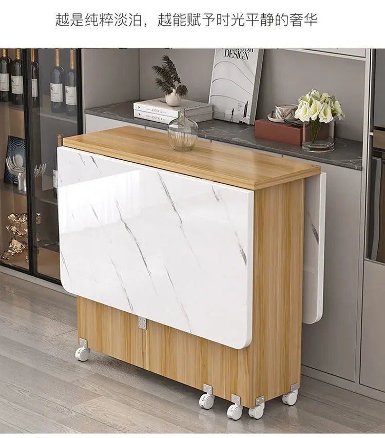 Folding dining table household multifunctional belt wheel movable rectangular restaurant dormitory dining table - WAREHOUSE SHOP