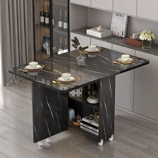 Folding dining table household multifunctional belt wheel movable rectangular restaurant dormitory dining table - WAREHOUSE SHOP