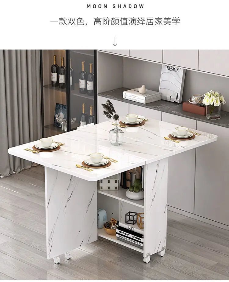 Folding dining table household multifunctional belt wheel movable rectangular restaurant dormitory dining table - WAREHOUSE SHOP