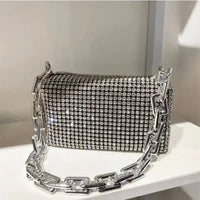 Glitter Chain Rhinestone Bucket Bag, Prom Purse, Women's Mini Crossbody Bag. - WAREHOUSE SHOP