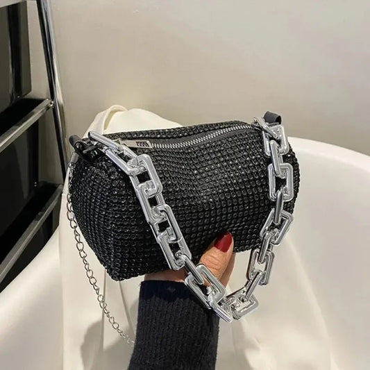 Glitter Chain Rhinestone Bucket Bag, Prom Purse, Women's Mini Crossbody Bag. - WAREHOUSE SHOP