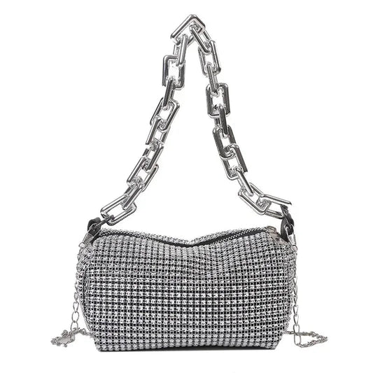 Glitter Chain Rhinestone Bucket Bag, Prom Purse, Women's Mini Crossbody Bag. - WAREHOUSE SHOP