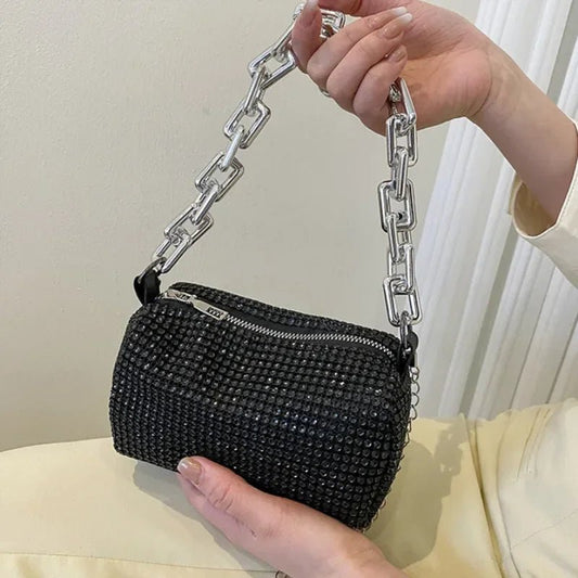 Glitter Chain Rhinestone Bucket Bag, Prom Purse, Women's Mini Crossbody Bag. - WAREHOUSE SHOP
