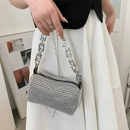 Glitter Chain Rhinestone Bucket Bag, Prom Purse, Women's Mini Crossbody Bag. - WAREHOUSE SHOP