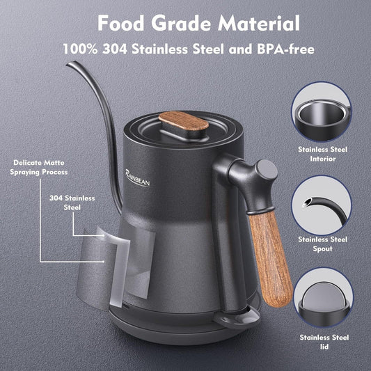 Gooseneck Electric Kettle, Pour Over Coffee Kettle Hot Water Tea Kettle,Stainless Steel Inner With Leak Proof Design,Rapid Heating, Auto Shutoff - WAREHOUSE SHOP