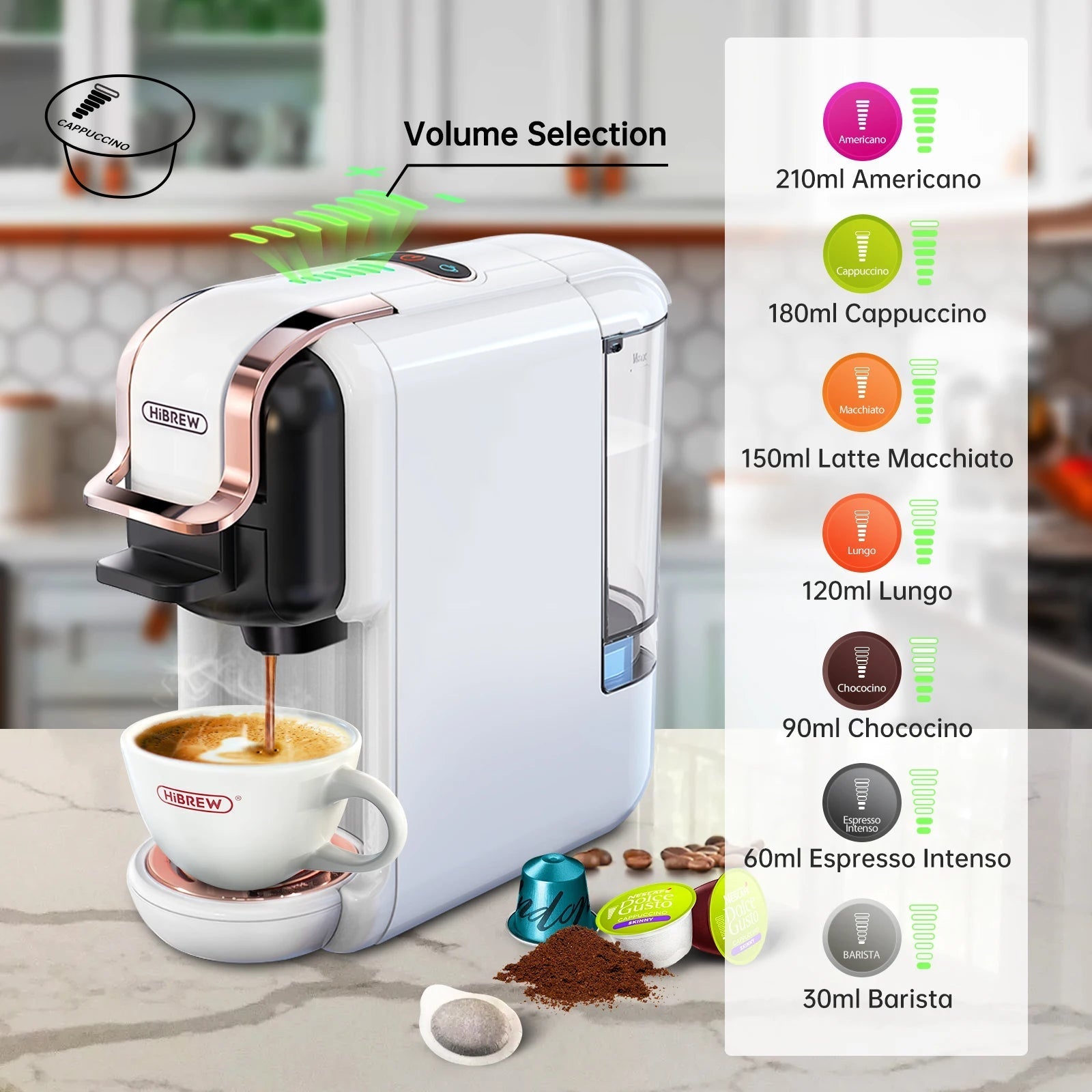 HiBREW Multiple Capsule Coffee Machine, Hot/Cold Dolce Gusto Milk Nespresso Capsule ESE Pod Ground Coffee Cafeteria 20Bar 5 in 1 - WAREHOUSE SHOP