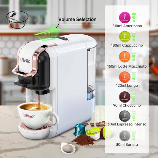 HiBREW Multiple Capsule Coffee Machine, Hot/Cold Dolce Gusto Milk Nespresso Capsule ESE Pod Ground Coffee Cafeteria 20Bar 5 in 1 - WAREHOUSE SHOP