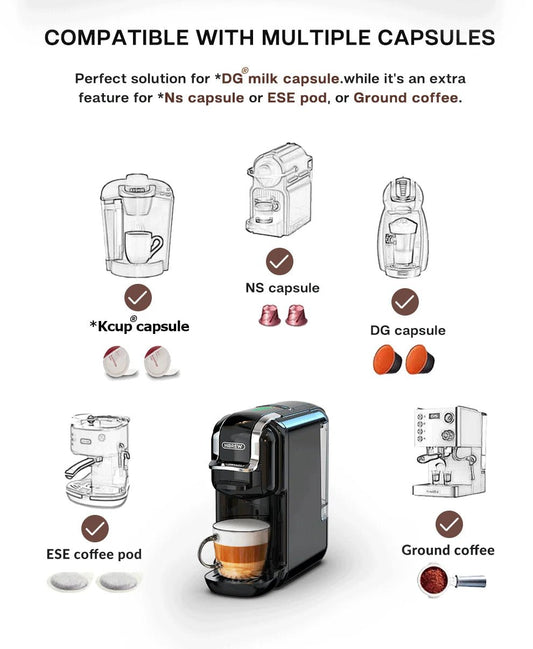 HiBREW Multiple Capsule Coffee Machine, Hot/Cold Dolce Gusto Milk Nespresso Capsule ESE Pod Ground Coffee Cafeteria 20Bar 5 in 1 - WAREHOUSE SHOP