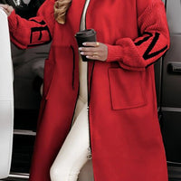 Hooded Windbreaker Long Jacket With Pockets And Drawstring Design Solid Color Knit - Sleeved Trench Coat For Women Clothing Fall Winter - WAREHOUSE SHOP