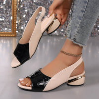 Ins Plaid Stone Pattern Sandals Summer Peep Toe Block Heels Ankle - strap Office Shoes For Women - WAREHOUSE SHOP
