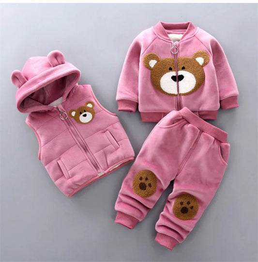Kids’ 3 - piece cartoon clothing set with hooded sweater, perfect for boys and girls ages 0–4 for autumn and winter wear. - WAREHOUSE SHOP