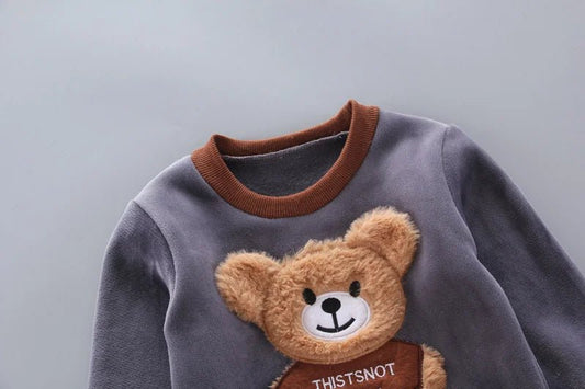 Kids’ 3 - piece cartoon clothing set with hooded sweater, perfect for boys and girls ages 0–4 for autumn and winter wear. - WAREHOUSE SHOP