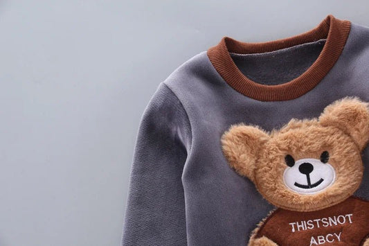 Kids’ 3 - piece cartoon clothing set with hooded sweater, perfect for boys and girls ages 0–4 for autumn and winter wear. - WAREHOUSE SHOP