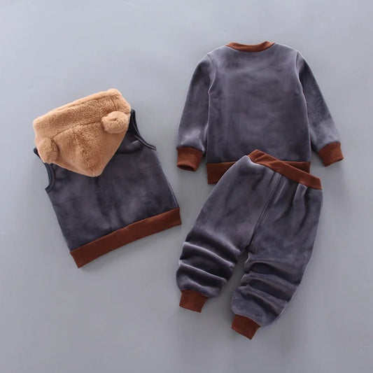 Kids’ 3 - piece cartoon clothing set with hooded sweater, perfect for boys and girls ages 0–4 for autumn and winter wear. - WAREHOUSE SHOP