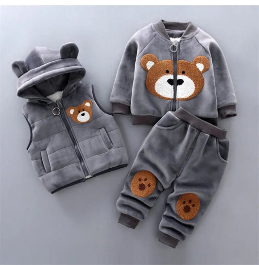 Kids’ 3 - piece cartoon clothing set with hooded sweater, perfect for boys and girls ages 0–4 for autumn and winter wear. - WAREHOUSE SHOP