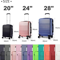 Kono Lightweight Cabin Suitcase - 20/24/28 Inch ABS Hard Shell, Fits EasyJet Under Seat, large - Compact Carry - On Trolley Case - WAREHOUSE SHOP