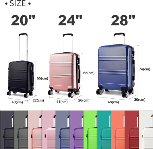 Kono Lightweight Cabin Suitcase - 20/24/28 Inch ABS Hard Shell, Fits EasyJet Under Seat, large - Compact Carry - On Trolley Case - WAREHOUSE SHOP