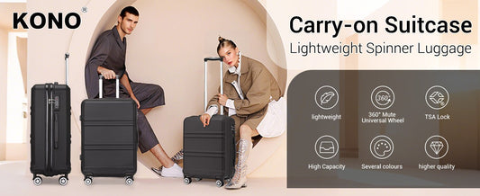 Kono Lightweight Cabin Suitcase - 20/24/28 Inch ABS Hard Shell, Fits EasyJet Under Seat, large - Compact Carry - On Trolley Case - WAREHOUSE SHOP