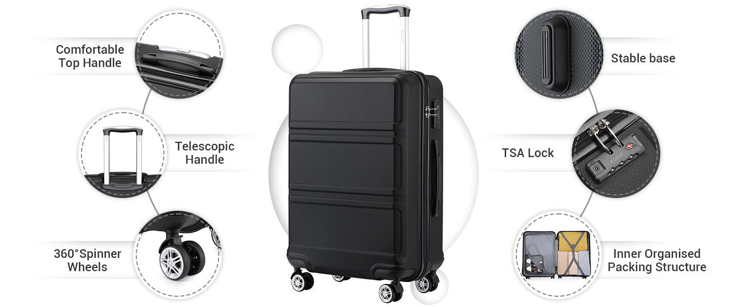 Kono Lightweight Cabin Suitcase - 20/24/28 Inch ABS Hard Shell, Fits EasyJet Under Seat, large - Compact Carry - On Trolley Case - WAREHOUSE SHOP