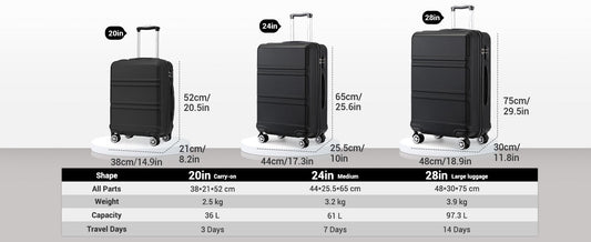 Kono Lightweight Cabin Suitcase - 20/24/28 Inch ABS Hard Shell, Fits EasyJet Under Seat, large - Compact Carry - On Trolley Case - WAREHOUSE SHOP